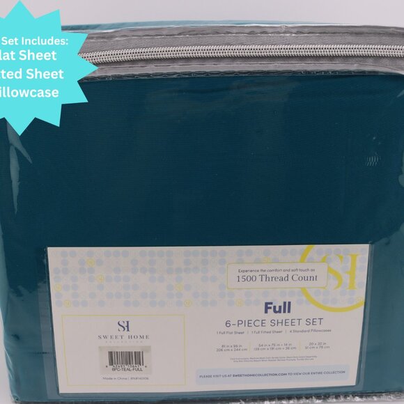 6PC FULL Sweet Home Collection 1500 Thread Count Sheet Set - Teal - Picture 2 of 3